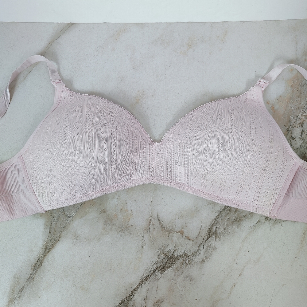Carrie Amber Baby Pink Ribbed Wireless Nursing Bra, 38C - Picture 2 of 10